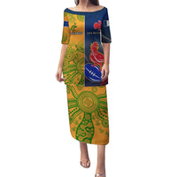 France And Australia Rugby Puletasi 2023 World Cup Le Bleus Wallabies Together LT14 Long Dress Gold - Polynesian Pride