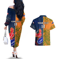 Custom France And Australia Rugby Couples Matching Off The Shoulder Long Sleeve Dress and Hawaiian Shirt 2023 World Cup Le Bleus Wallabies Together LT14 - Polynesian Pride