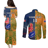 Custom France And Australia Rugby Couples Matching Puletasi Dress and Long Sleeve Button Shirts 2023 World Cup Le Bleus Wallabies Together LT14 - Polynesian Pride