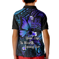 Polynesia Suicide Prevention Awareness Kid Polo Shirt Your Life Is Worth Living For Polynesian Purple Pattern LT14 - Polynesian Pride