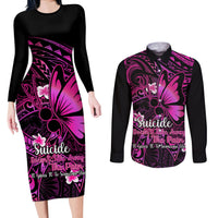 Polynesia Suicide Prevention Awareness Couples Matching Long Sleeve Bodycon Dress and Long Sleeve Button Shirts Your Life Is Worth Living For Polynesian Pink Pattern LT14 Pink - Polynesian Pride