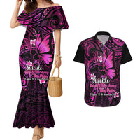 Polynesia Suicide Prevention Awareness Couples Matching Mermaid Dress and Hawaiian Shirt Your Life Is Worth Living For Polynesian Pink Pattern LT14 Pink - Polynesian Pride