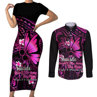 Polynesia Suicide Prevention Awareness Couples Matching Short Sleeve Bodycon Dress and Long Sleeve Button Shirts Your Life Is Worth Living For Polynesian Pink Pattern LT14 Pink - Polynesian Pride