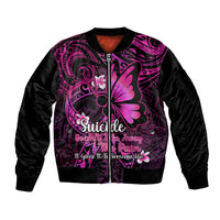 Polynesia Suicide Prevention Awareness Sleeve Zip Bomber Jacket Your Life Is Worth Living For Polynesian Pink Pattern LT14 Unisex Pink - Polynesian Pride