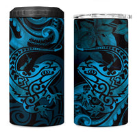 New Zealand Tuatara 4 in 1 Can Cooler Tumbler Aotearoa Maori Clematis Flowers - Blue