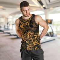 New Zealand Tuatara Men Tank Top Aotearoa Maori Clematis Flowers - Gold