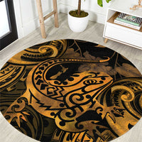 New Zealand Tuatara Round Carpet Aotearoa Maori Clematis Flowers - Gold LT14 Gold - Polynesian Pride