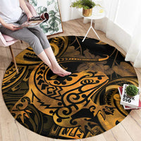 New Zealand Tuatara Round Carpet Aotearoa Maori Clematis Flowers - Gold LT14 - Polynesian Pride