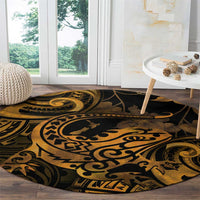 New Zealand Tuatara Round Carpet Aotearoa Maori Clematis Flowers - Gold LT14 - Polynesian Pride