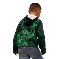 New Zealand Tuatara Kid Hoodie Aotearoa Maori Clematis Flowers - Green