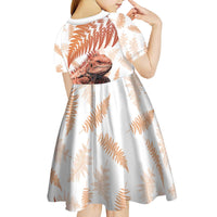 Red New Zealand Tuatara Kid Short Sleeve Dress Aotearoa Sphenodon Punctatus Silver Fern