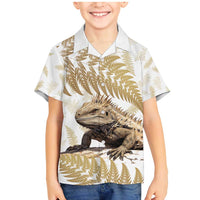 Gold New Zealand Tuatara Family Matching Mermaid Dress and Hawaiian Shirt Aotearoa Sphenodon Punctatus Silver Fern