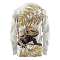 Gold New Zealand Tuatara Long Sleeve Shirt Aotearoa Sphenodon Punctatus Silver Fern