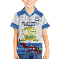 Fiji Holy Cross College Family Matching Long Sleeve Bodycon Dress and Hawaiian Shirt Happy 50th Anniversary Fijian Tagimoucia Tapa Pattern LT14 Son's Shirt White - Polynesian Pride