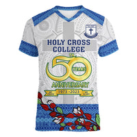 fiji-holy-cross-college-women-v-neck-t-shirt-happy-50th-anniversary-fijian-tagimoucia-tapa-pattern
