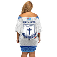 Personalised Fiji Holy Cross College Off Shoulder Short Dress Happy 50th Anniversary Fijian Tagimoucia Tapa Pattern LT14 - Polynesian Pride