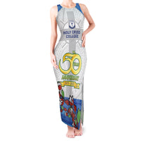 Personalised Fiji Holy Cross College Tank Maxi Dress Happy 50th Anniversary Fijian Tagimoucia Tapa Pattern LT14 Women White - Polynesian Pride
