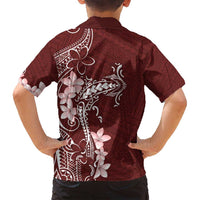 Oxblood Hawaii Family Matching Long Sleeve Bodycon Dress and Hawaiian Shirt Hammerhead Shark Tattoo Curve Polynesian - Polynesian Pride