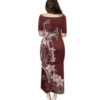 Oxblood Hawaii Family Matching Puletasi and Hawaiian Shirt Hammerhead Shark Tattoo Curve Polynesian - Polynesian Pride