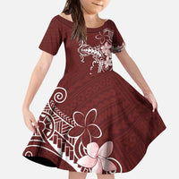 Oxblood Hawaii Kid Short Sleeve Dress Hammerhead Shark Tattoo Curve Polynesian - Polynesian Pride
