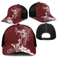 Oxblood Hawaii Mesh Trucker Cap Hammerhead Shark Tattoo Curve Polynesian LT14 - Polynesian Pride