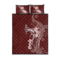 Oxblood Hawaii Quilt Bed Set Hammerhead Shark Tattoo Curve Polynesian - Polynesian Pride