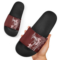 Oxblood Hawaii Slide Sandals Hammerhead Shark Tattoo Curve Polynesian - Polynesian Pride