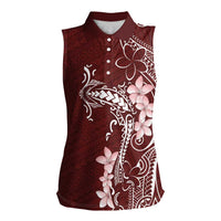 Oxblood Hawaii Women Sleeveless Polo Shirt Hammerhead Shark Tattoo Curve Polynesian - Polynesian Pride