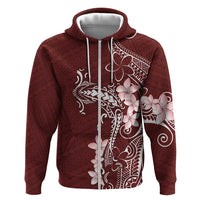 Oxblood Hawaii Zip Hoodie Hammerhead Shark Tattoo Curve Polynesian - Polynesian Pride