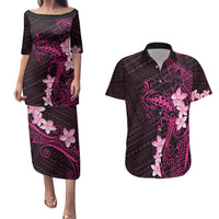 Pink Hawaii Couples Matching Puletasi and Hawaiian Shirt Hammerhead Shark Tattoo Curve Polynesian - Polynesian Pride