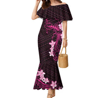 Pink Hawaii Family Matching Mermaid Dress and Hawaiian Shirt Hammerhead Shark Tattoo Curve Polynesian - Polynesian Pride