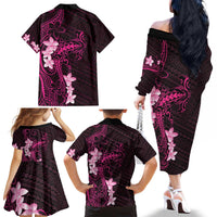 Pink Hawaii Family Matching Off The Shoulder Long Sleeve Dress and Hawaiian Shirt Hammerhead Shark Tattoo Curve Polynesian - Polynesian Pride