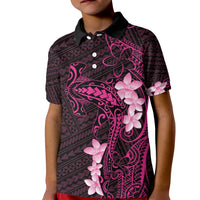 Pink Hawaii Kid Polo Shirt Hammerhead Shark Tattoo Curve Polynesian - Polynesian Pride
