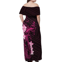 Pink Hawaii Off Shoulder Maxi Dress Hammerhead Shark Tattoo Curve Polynesian - Polynesian Pride