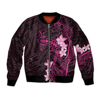 Pink Hawaii Sleeve Zip Bomber Jacket Hammerhead Shark Tattoo Curve Polynesian - Polynesian Pride