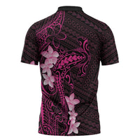 Pink Hawaii Zipper Polo Shirt Hammerhead Shark Tattoo Curve Polynesian - Polynesian Pride