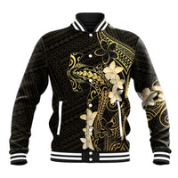 Black and Gold Hawaii Baseball Jacket Hammerhead Shark Tattoo Curve Polynesian - Polynesian Pride
