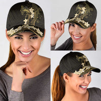 Black and Gold Hawaii Classic Cap Hammerhead Shark Tattoo Curve Polynesian LT14 - Polynesian Pride