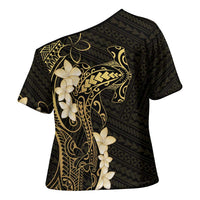 Black and Gold Hawaii Cross Shoulder Shirt Hammerhead Shark Tattoo Curve Polynesian - Polynesian Pride