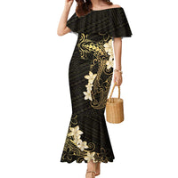 Black and Gold Hawaii Family Matching Mermaid Dress and Hawaiian Shirt Hammerhead Shark Tattoo Curve Polynesian - Polynesian Pride