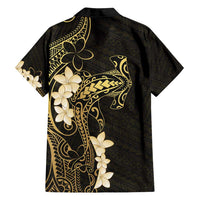 Black and Gold Hawaii Family Matching Off Shoulder Short Dress and Hawaiian Shirt Hammerhead Shark Tattoo Curve Polynesian - Polynesian Pride