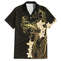 Black and Gold Hawaii Family Matching Short Sleeve Bodycon Dress and Hawaiian Shirt Hammerhead Shark Tattoo Curve Polynesian - Polynesian Pride
