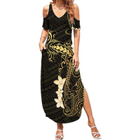Black and Gold Hawaii Family Matching Summer Maxi Dress and Hawaiian Shirt Hammerhead Shark Tattoo Curve Polynesian - Polynesian Pride