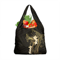 Black and Gold Hawaii Grocery Bag Hammerhead Shark Tattoo Curve Polynesian - Polynesian Pride