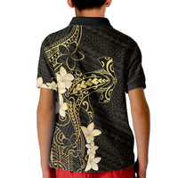 Black and Gold Hawaii Kid Polo Shirt Hammerhead Shark Tattoo Curve Polynesian - Polynesian Pride