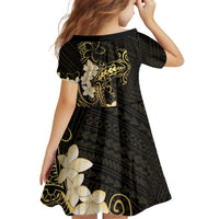 Black and Gold Hawaii Kid Short Sleeve Dress Hammerhead Shark Tattoo Curve Polynesian LT14 - Polynesian Pride