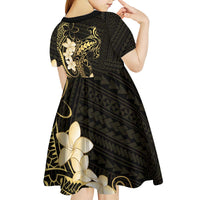 Black and Gold Hawaii Kid Short Sleeve Dress Hammerhead Shark Tattoo Curve Polynesian LT14 - Polynesian Pride