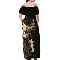 Black and Gold Hawaii Off Shoulder Maxi Dress Hammerhead Shark Tattoo Curve Polynesian - Polynesian Pride