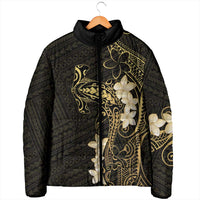 Black and Gold Hawaii Padded Jacket Hammerhead Shark Tattoo Curve Polynesian - Polynesian Pride