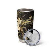 Black and Gold Hawaii Tumbler Cup Hammerhead Shark Tattoo Curve Polynesian - Polynesian Pride